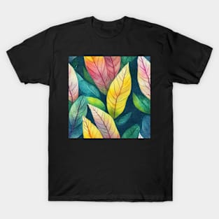 Colorful watercolor leaves pattern T-Shirt